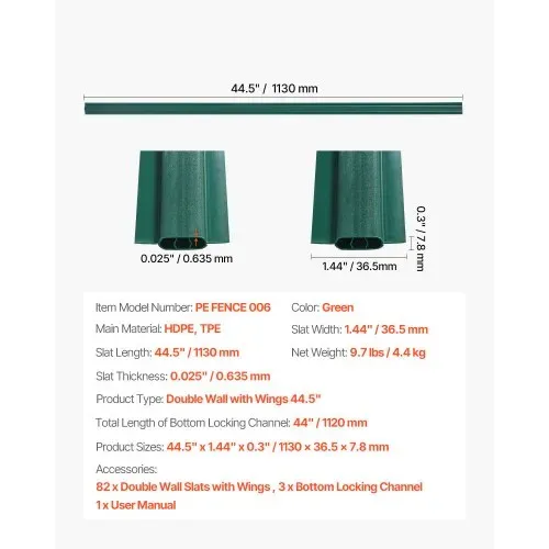 VEVOR Sichtschutzlamellen 1130 mm, doppelwandige vertikale Lamellen mit Bodenverriegelung und Flügeln für Maschendrahtzäune, HDPE-Maschendrahtlamellen, ideal für Garten und Bauernhof (grün) – Bild 6