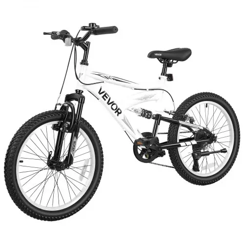 VEVOR Mountainbike 20 Zoll 6-Gang Fahrrad Kohlenstoffstahl mit Vollfederung für Freizeitfahrten in Parks und auf Radwegen, mit Verstellbarem Sattel, Klingel, Reflektoren, Lichthalterung und Bremsen – Bild 8