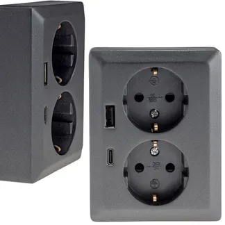 MILOS Schutzkontakt-Steckdose 2-fach 250V~/ 16A, 1x UP, USB A+C/PD, anthrazit MILOS Schutzkontakt-Steckdose 2-fach 250V~/ 16A, 1x UP, USB A+C/PD, anthrazit