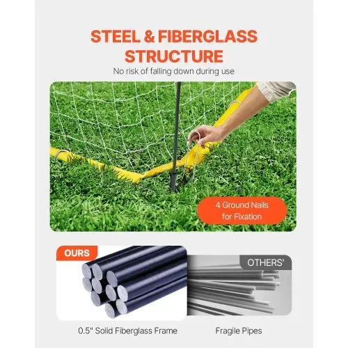 VEVOR Tragbares Fußballtor Soccertor Fußballnetz 3,66 x 1,83 m für den Garten, großes Übungsfußballnetz Trainingstor-Set mit Stahl-Glasfaserstruktur, Allwetter-Fußballtore mit Tragetasche, Gelb – Bild 3