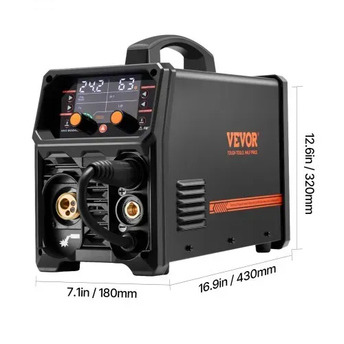 VEVOR Pro MIG-Schweißgerät, 200 Ampere Pluse MIG-Welder, 5-in-1 Schweißer MIG Pluse, gasloses MIG, Gas-MIG, MMA und Lift WIG, mit IGBT-Wechselrichtertechnologie und LCD-Bildschirmanzeige – Bild 8