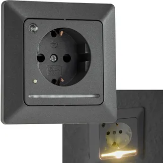 MILOS Schutzkontakt-Steckdose mit LED anthrazit, 250V~/ 16A, Licht mit Sensor MILOS Schutzkontakt-Steckdose mit LED anthrazit, 250V~/ 16A, Licht mit Sensor