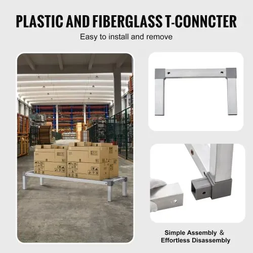 VEVOR Aluminium-Stauregal, 48 x 14 Zoll großes kommerzielles Bodenregal für Lebensmittel, 8 Zoll über dem Boden, 1000 lbs Tragkraft, komplett verschweißtes Aluminium-Lagerregal, zur Lagerung in Restaurants, Küchen, Garagen und Fahrzeugen – Bild 3