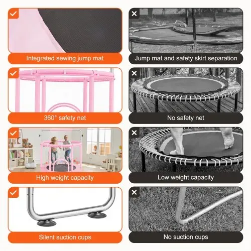 VEVOR Kindertrampolin Trampolin Mini Freizeittrampolin 147 cm für Kleinkinder einstellbar mit Sicherheitsnetz & Basketballkorb, Geburtstagsgeschenk Weihnachtsspielzeug für Kinder ab 3 Jahren Rosa – Bild 4