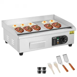VEVOR Kommerzieller elektrischer Grill, 3200 W, halbflacher Grill für die Arbeitsplatte, einstellbare Temperatur von 50–300 °C, 54 x 30 x 1 cm, Edelstahl-Grillplatte mit 2 Schaufeln und 2 Bürsten VEVOR Kommerzieller elektrischer Grill, 3200 W, halbflacher Grill für die Arbeitsplatte, einstellbare Temperatur von 50–300 °C, 54 x 30 x 1 cm, Edelstahl-Grillplatte mit 2 Schaufeln und 2 Bürsten