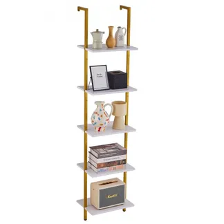VEVOR Leiterregal mit Metallrahmen, 5 Ebenen, Bücherregal Wandmontage, 40 x 30 cm, Schweberegal, Lagerregal, Kleinteilehalter für Küche, Schlafzimmer, Badezimmer, Wohnzimmer, Goldweiß VEVOR Leiterregal mit Metallrahmen, 5 Ebenen, Bücherregal Wandmontage, 40 x 30 cm, Schweberegal, Lagerregal, Kleinteilehalter für Küche, Schlafzimmer, Badezimmer, Wohnzimmer, Goldweiß
