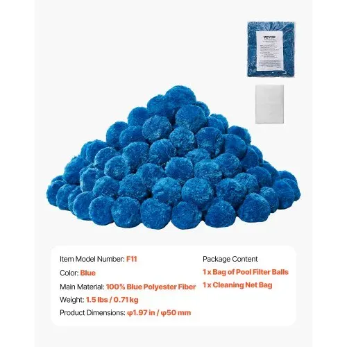 VEVOR Pool-Filterbälle für Sandfilter, 0,71 kg, zum Ersetzen von Pool-Filtersand, blaues Filtermedium aus Polyesterfaser mit Waschbeutel, für Schwimmbecken, Aquarien, Aufstellbecken – Bild 6