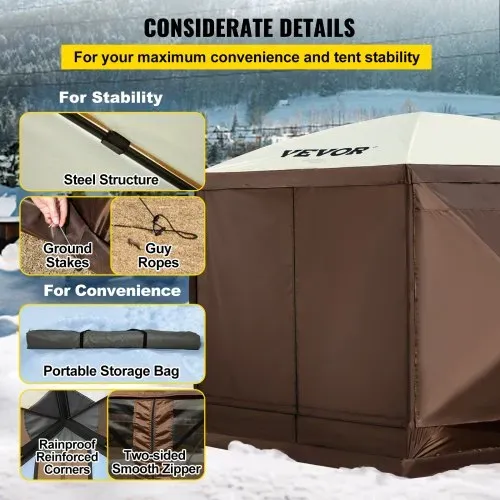 VEVOR Faltpavillon, 3,05 x 3,05 m, 6-seitiges Pop-up-Camping-Überdachungszelt mit Netzfenstern, tragbarer Tragetasche, Erdspießen, große gartenpavillon für Outdoor-Camping, Rasen und Hinterhof – Bild 5