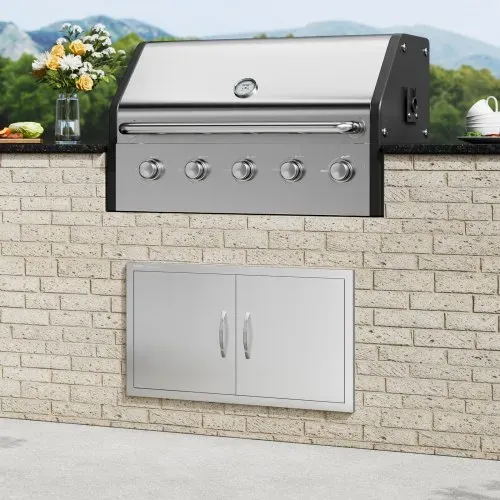 VEVOR Grill-Zugangstür, 863 x 482 x 46 mm, Doppelte Außenküchentür, Flächenbündig Montierte Edelstahltür, Vertikale Wandtür mit Griffen, für Grillinsel, Grillstation, Außenschrank usw. – Bild 7