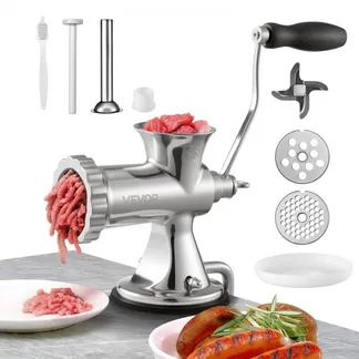 VEVOR Manuelle Fleischwolf Hand Fleischwolf 304 Edelstahl, 4,5 & 8 mm Schneidplatten Fleischwolf Manuelle Fleischmaschine mit Wurstrohr, Geeignet für Fleisch Gemüse Schleifen und Wurstfüllung Silber VEVOR Manuelle Fleischwolf Hand Fleischwolf 304 Edelstahl, 4,5 & 8 mm Schneidplatten Fleischwolf Manuelle Fleischmaschine mit Wurstrohr, Geeignet für Fleisch Gemüse Schleifen und Wurstfüllung Silber