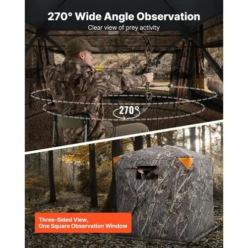 VEVOR Jagdzelt Jagdversteck, 2-3 Personen tragbares Tarnzelt, 270° durchsichtiges Bodenversteck, geeignet für die Truthahn- und Hirschjagd, Jagdunterstand mit Tragetasche, 148 x 148 x 170 cm VEVOR Jagdzelt Jagdversteck, 2-3 Personen tragbares Tarnzelt, 270° durchsichtiges Bodenversteck, geeignet für die Truthahn- und Hirschjagd, Jagdunterstand mit Tragetasche, 148 x 148 x 170 cm