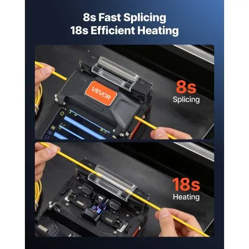 VEVOR Glasfaser-Spleißgerät LWL-Spleißgerät 6 Motoren 0,3µm Kernausrichtung, Fusionsspleißgerät mit VFL OPM für SM MM DS NZDS, 8s Spleißen, 18s Heizung, 5 Zoll Touchscreen, 3-in-1 Faserhalter, 5200mAh – Bild 2