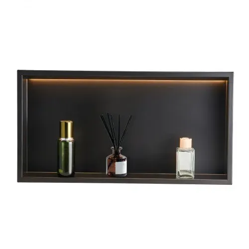 VEVOR Duschnische, 10,16x33,02x63,5 cm, versenkte Wandnische mit LED-Streifen, Shampoo-Aufbewahrungs-Organizer aus Edelstahl, langlebig & einfach zu installieren, schwarz für Badezimmer – Bild 9