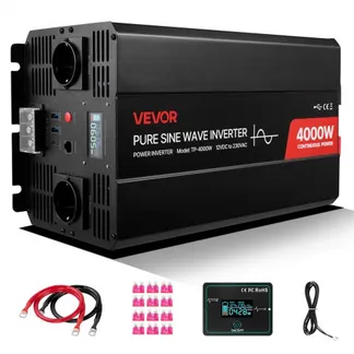 VEVOR 4000 W Wechselrichter, 12 V DC auf 230 V AC, reiner Sinus-Wechselrichter, mit LCD-Display, Fernbedienung, 2 USB-Anschlüssen, 2 AC-Steckdosen, Typ-C-Anschluss, für RV, LKW im Freien VEVOR 4000 W Wechselrichter, 12 V DC auf 230 V AC, reiner Sinus-Wechselrichter, mit LCD-Display, Fernbedienung, 2 USB-Anschlüssen, 2 AC-Steckdosen, Typ-C-Anschluss, für RV, LKW im Freien