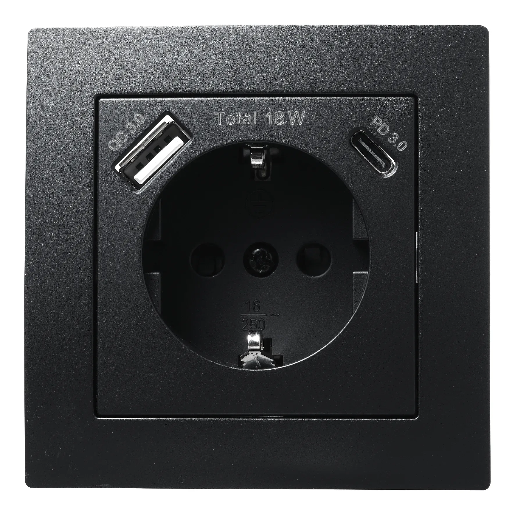 Schutzkontakt-Steckdose McPower “Flair“ 1x USB-C 18W PD, 1x USB-A, matt schwarz Schutzkontakt-Steckdose McPower “Flair“ 1x USB-C 18W PD, 1x USB-A, matt schwarz