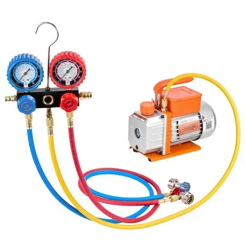 VEVOR Vakuumpumpe mit Manometer, 3,5 CFM 99 L/min, 180 W 1-stufige Drehschieber-Unterdruckpumpe, Vacuum Pump Kit für R134a, R22, R410a, R1234YF & R32, mit Tragetasche für Kfz-Klimaanlagen – Bild 10