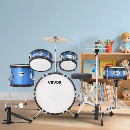 VEVOR Schlagzeug Set, 5-teilig, 35,6 cm Basstrommel, 20,3 cm Snare, 15,2 cm & 20,3 cm Tomtoms, 25,4 cm Standtom, 25,4 cm Crash-Becken, 20,3 cm Hi-Hat mit Ständer, für Kinder von 6–13 Jahren (blau) – Bild 7