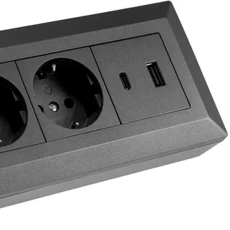 2-fach Steckdosenblock, USB-A+C, anthraz 250V~/ 16A, Aufbaumontage, USB 3,1A, PD 2-fach Steckdosenblock, USB-A+C, anthraz 250V~/ 16A, Aufbaumontage, USB 3,1A, PD
