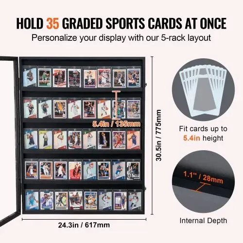 VEVOR Vitrine für Sportkarten in 35 verschiedenen Ausführungen, 617 x 775 x 55 mm, Schaukasten mit 98 % UV-Schutz, PC-Glas, abschließbarer Wandschrank für Fußball, Basketball, Hockey Sammelkarten – Bild 4