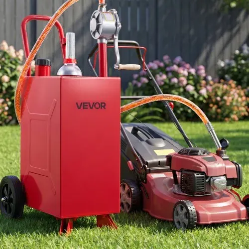 VEVOR 56,8L Kraftstofftrolley Mobile Tankanlage mit Manueller Pumpe Rot, Kohlenstoffstahl, Mit 2 Rollen & 3m Förderschlauch, Max. 17,8L/min Durchfluss, Benzin & Diesel, Ideal für ATV UTV Motorrad – Bild 7