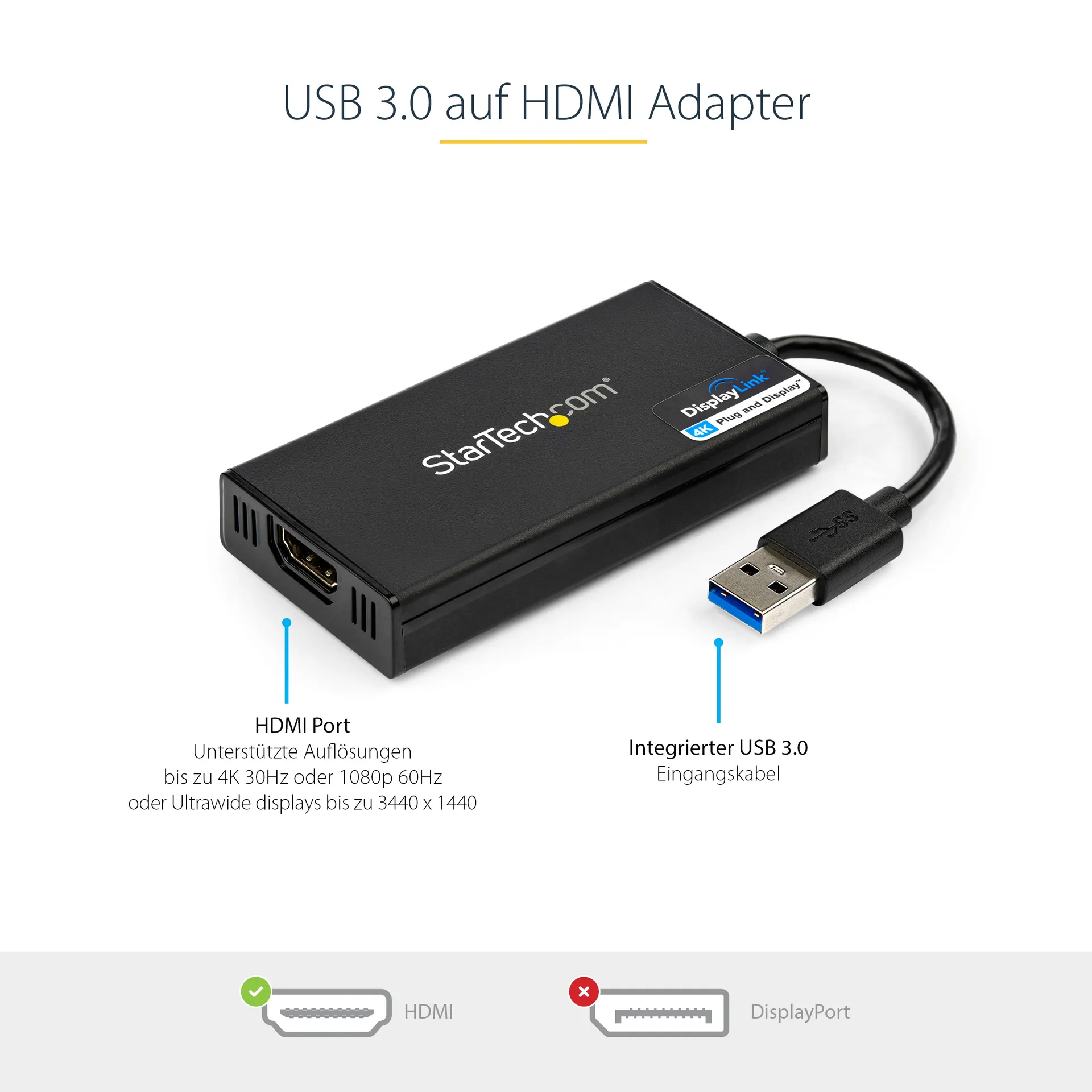 StarTech.com USB 3.0 auf HDMI Adapter - 4K 30Hz Ultra HD - DisplayLink zertifiziert - USB-A auf HDMI Display Adapter Konverter für Monitor - Externe Monitor Grafikkarte - Mac & Windows – Bild 6