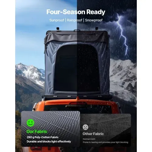 VEVOR Autodachzelt Hartschalen für 2-3 Personen, Campingzelt aus Aluminium mit Dreifarbiger LED-Beleuchtung & Fenster, Wasserfest & Windicht, für Jeep SUV Pickup, 2535 x 1320 x 1520 mm (Aufgeklappt) – Bild 3