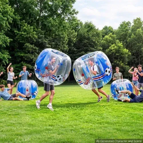 VEVOR 2 Stk. 1,2 m Bumper Sumo Bälle 0,5 mm aus PVC Aufblasbare Stoßbälle für Rasen, Park, Camping und Hinterhof, Heißverklebte Griffe, Stabil sitzende Schultergurte und Gurtversteller, Fußballmotiv – Bild 7