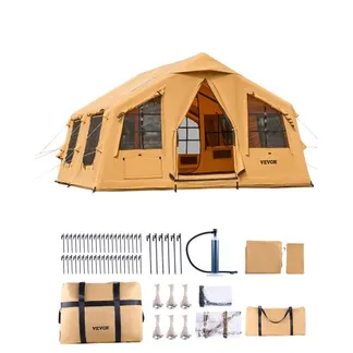 VEVOR Aufblasbares Zelt für Camping 8-12 Personen mit Handpumpe, 4,8×3,6×2,2 m Glamping-Zelt mit 2 Oberlichtern, Baldachin, Ofenanschluss, 2 Türen & Netzfenstern, Aufbewahrungstasche VEVOR Aufblasbares Zelt für Camping 8-12 Personen mit Handpumpe, 4,8×3,6×2,2 m Glamping-Zelt mit 2 Oberlichtern, Baldachin, Ofenanschluss, 2 Türen & Netzfenstern, Aufbewahrungstasche