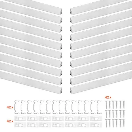 VEVOR LED Profil 20er-Pack 1 m, Eloxierte Aluminiumprofile mit Milchiger Abdeckung, Endkappen & Befestigungsclips, Kanäle, Diffusor für LED-Streifen, Ideal für Unterbau-Arbeitsplatten, V-Form – Bild 8