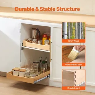 VEVOR Ausziehbarer Schrank-Organizer Schrankschublade Regal (432 x 533 x 76 mm) mit sanftem Schließmechanismus, Holz-Schiebeschublade Unter- und Seitenmontage, für Küche Speisekammer Badezimmer VEVOR Ausziehbarer Schrank-Organizer Schrankschublade Regal (432 x 533 x 76 mm) mit sanftem Schließmechanismus, Holz-Schiebeschublade Unter- und Seitenmontage, für Küche Speisekammer Badezimmer
