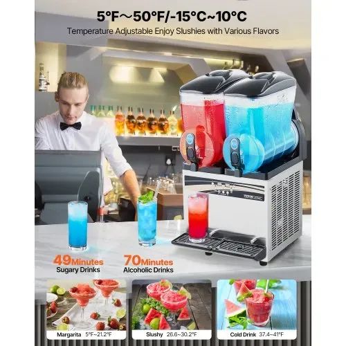 VEVOR kommerzieller Frozen Drink Maker, 15 L x 2 Slush-Maschine mit zwei Tanks, 120 Tassen Margarita-Smoothie-Maschine aus Edelstahl, Slush-Maker für Zuhause Partys Restaurants Cafés Bars – Bild 2