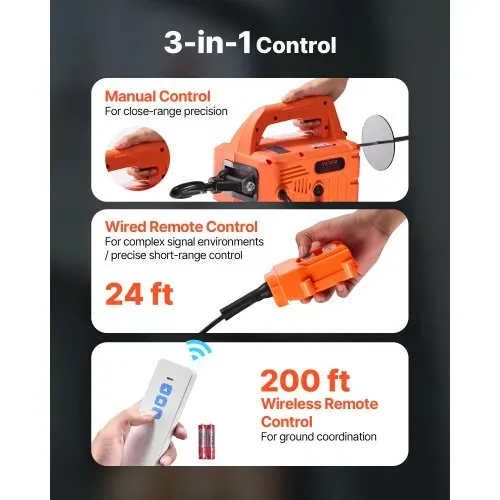 VEVOR Seilwinde Elektrisch 700 kg, 3-in-1 Hebezug 1500 W, Seilhebezug 7,6 m Hubhöhe, Seilzug 5 m/min, mit manueller, kabelgebundener & kabelloser Fernbedienung für Fabrik, Lager & Garage – Bild 3
