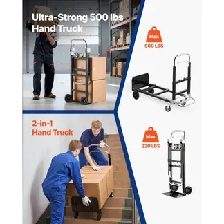 VEVOR 2-in-1-Sackkarre, zusammenklappbar, 227 kg Tragkraft im 4-Rad-Modus, umwandelbarer Transportwagen mit verstellbarem Griff, Handkarre, Transportkarre für Umzüge, Büro, Lager VEVOR 2-in-1-Sackkarre, zusammenklappbar, 227 kg Tragkraft im 4-Rad-Modus, umwandelbarer Transportwagen mit verstellbarem Griff, Handkarre, Transportkarre für Umzüge, Büro, Lager