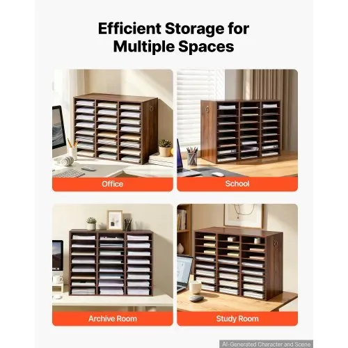 VEVOR Dokumentenablage Holz Schreibtisch Organizer mit 24 Fächern Braun, Ablagefach für Standard-A4-Dokumente Akten & Papiere, mit Verstellbaren Einlegböden für Büro, Zuhause & Klassenzimmer, MDF – Bild 4