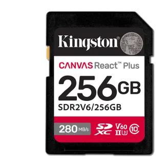 Kingston Technology 256GB Canvas React Plus SDXC UHS-II 280R/150W U3 V60 for Full HD/4K Kingston Technology 256GB Canvas React Plus SDXC UHS-II 280R/150W U3 V60 for Full HD/4K
