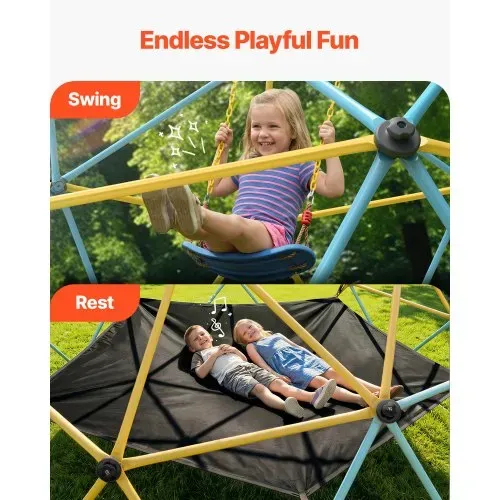 VEVOR Kletterkuppel 3,04 m geometrisches Klettergerüst mit Hängematte & Schaukel, für Kinder von 3 bis 10 Jahren, Klettergerüst 340 kg Tragfähigkeit, mit Klettergriff, Spielgerät für den Garten – Bild 2