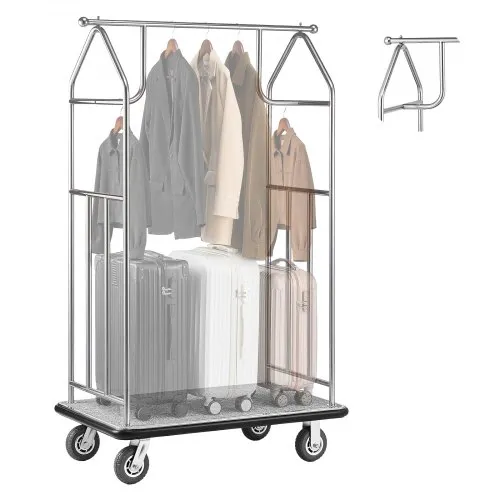 VEVOR Hotelgepäckwagen, 362 kg Tragkraft, Edelstahl-Gepäckwagen, Kofferwagen, Pagenwagen mit grauem Teppichboden und 15 cm großen Gummirädern, ideal für Hotels, Eigentumswohnungen, Resorts, Silber VEVOR Hotelgepäckwagen, 362 kg Tragkraft, Edelstahl-Gepäckwagen, Kofferwagen, Pagenwagen mit grauem Teppichboden und 15 cm großen Gummirädern, ideal für Hotels, Eigentumswohnungen, Resorts, Silber