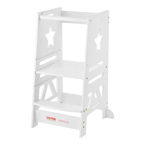 VEVOR Tritthocker Kinder 158,9 kg Gewichtskapazität Trittschemel 844 x 553 x 482 mm Hocker Kiefernholz Bambus höhenverstellbar von 328 bis 520 mm Lernturm Kinderschemel Trittschemel Kinderhocker Weiß – Bild 8
