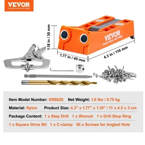 VEVOR 50 tlg. Pocket Hole Jig Kit Doppeltaschenloch mit Vierkantantriebsbit & C-Klemmen, Dübelhilfe Bohrlehre zum Bohren von Taschenlöchern und Schräglöchern, Bohrhilfe für Holzbearbeitung – Bild 6