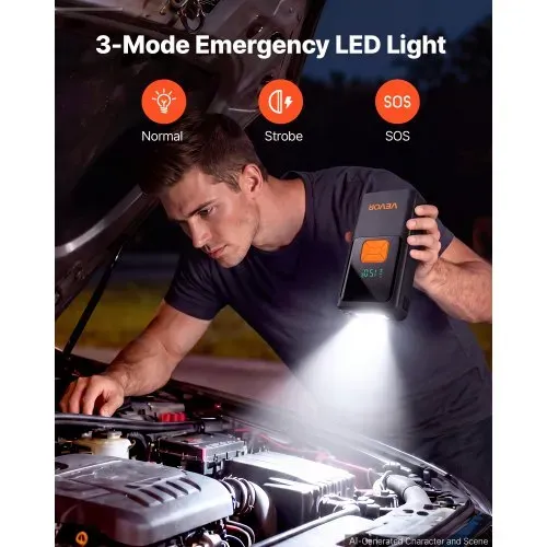 VEVOR Starthilfe Powerbank 4000 A Tragbarer Starthilfegerät Starter Booster für 9 L Benzin & 8 L Dieselmotoren, 150 psi Reifendruck, LED-Taschenlampe, ABS-PC-Gehäuse, Verpolungs- und Kurzschlussschutz – Bild 4