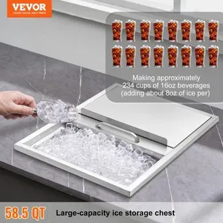 VEVOR 55,23 L Drop-in-Eisbox, 608 x 457 x 333 mm Edelstahl-Eiskühler, Kommerzieller Eisbehälter mit Schiebedeckel, Eingebaute Eisspeichertruhe, Abflussrohr & Ablassstopfen im Lieferumfang Enthalten VEVOR 55,23 L Drop-in-Eisbox, 608 x 457 x 333 mm Edelstahl-Eiskühler, Kommerzieller Eisbehälter mit Schiebedeckel, Eingebaute Eisspeichertruhe, Abflussrohr & Ablassstopfen im Lieferumfang Enthalten