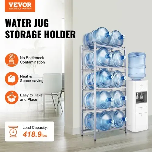 VEVOR Wasserkrughalter mit 5 Ebenen, 5-Gallonen-Wasserflaschenhalter, zweireihiges Wasserflaschenregal für 10 Flaschen, robustes Wasserkrugregal für Küche, Büro, Wohnzimmer, Silbergrau VEVOR Wasserkrughalter mit 5 Ebenen, 5-Gallonen-Wasserflaschenhalter, zweireihiges Wasserflaschenregal für 10 Flaschen, robustes Wasserkrugregal für Küche, Büro, Wohnzimmer, Silbergrau