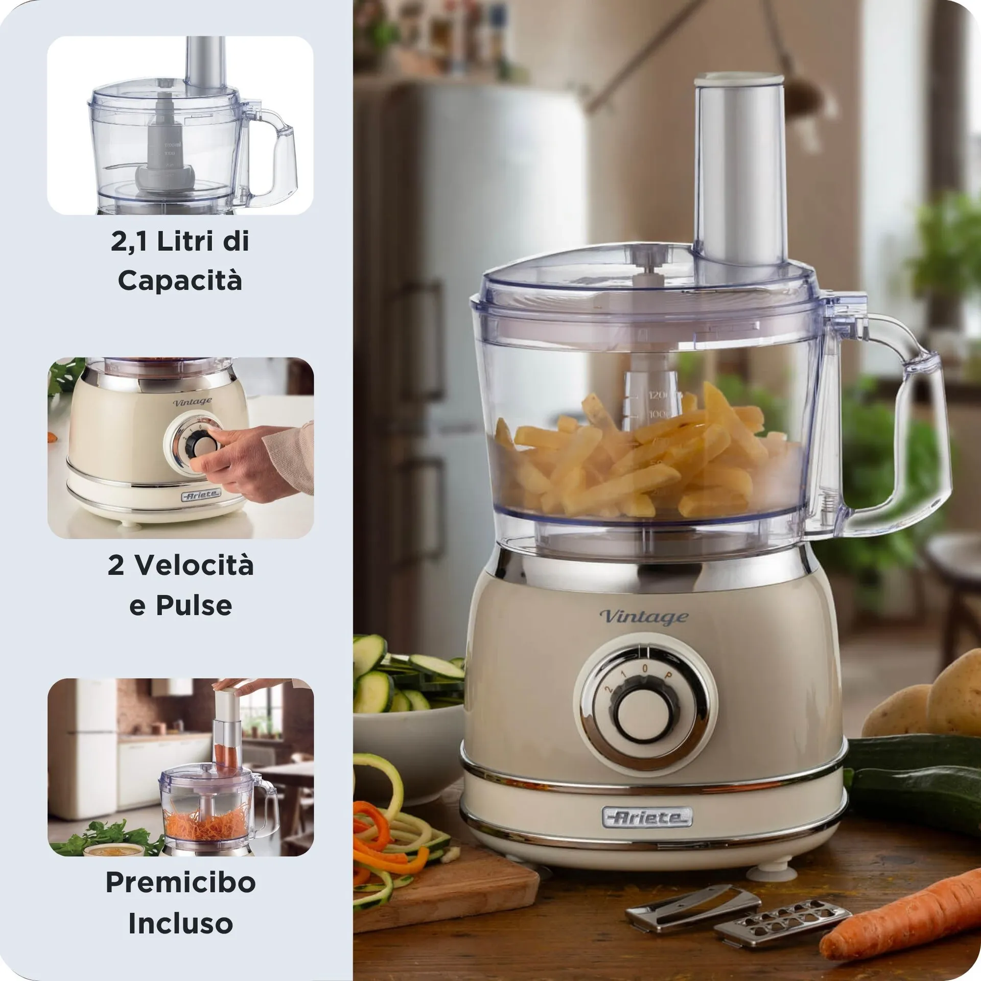 Ariete Vintage Line 1781/03 Küchenmaschine 1000 W 2,1 l Beige – Bild 4