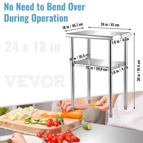 VEVOR Kommerzieller Edelstahltisch 61 x 45,7 x 91,4 cm, Edelstahl Zweilagiger Arbeitstisch Zerlegetisch Gastro 181,4 kg + 91 kg Tragfähigkeit, Gewerbe Küchentisch, Zubereitungstisch Küchenmöbel – Bild 6