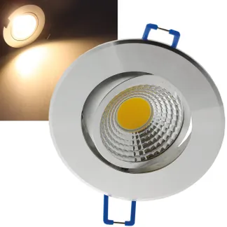 LED-Einbauleuchte „COB-5“, 5W, 420lm ALU, 3000K, 75°, Ø85xT47mm, Rahmen chrom LED-Einbauleuchte „COB-5“, 5W, 420lm ALU, 3000K, 75°, Ø85xT47mm, Rahmen chrom
