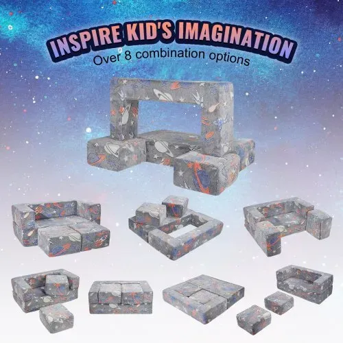 VEVOR Spielsofa Kindersofa aus 25D-Schaum Bausteine 10-teilig, Kinderspielsofa mit abnehmbarem Bezug 90 kg belastbarer Kindercouch, umwandelbares Kindersofa Spielzimmermöbel im Dunkeln Leuchten – Bild 2
