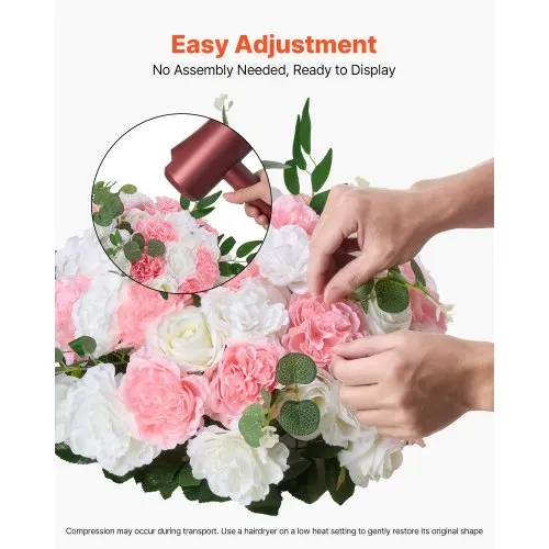 VEVOR Kunstblumen, 10 Stück, 45,7 cm Durchmesser, Seidenrosen, künstliche Blumenkugeln, Tischdekoration für Hochzeiten, Rosenarrangements für Hochzeitsmittelstücke, Heimdekorationen, rosa & weiß – Bild 4