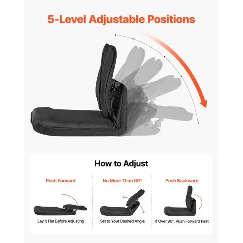 VEVOR Bodenstuhl, 5-Positionen Verstellbarer, Bodensessel mit Ergonomischer Rückenlehne, Metallrahmen, Schaumstoff & Leinenbezug, Relaxsessel Multifunktional zum Lesen & Entspannen, Schwarz – Bild 2