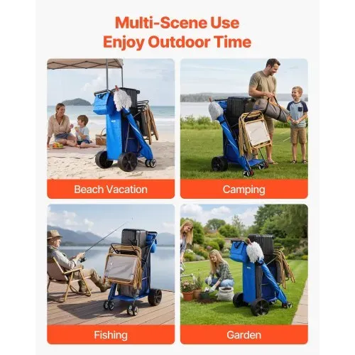 VEVOR Strandwagen mit Vollgummirädern (10 Zoll), Faltbarer Strandtrolley mit Isoliertasche & Schirmhalter, Handwagen (75 kg Belastbar) für bis zu 4 Strandstühle, Strandkarre Ideal für Camping & Angeln – Bild 6