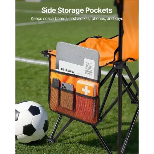 VEVOR tragbare Mannschaftsbank Sitzbank Campingbank (6 Personen) mit Seitentaschen & Tragetasche, Klappbank mit Rückenlehne, Seitenbank Sportbank für Fußball Baseball Outdoor-Aktivitäten Orange – Bild 4